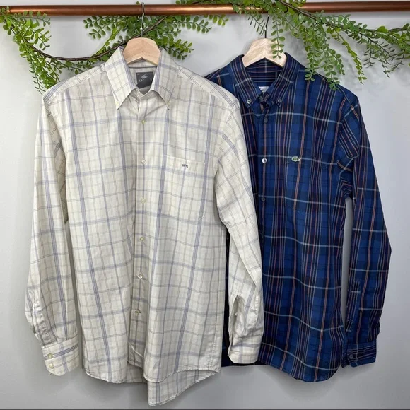 Lacoste plaid 2 pack shirt bundle - sz 38 (small, neck 14.5) - Picture 1 of 13